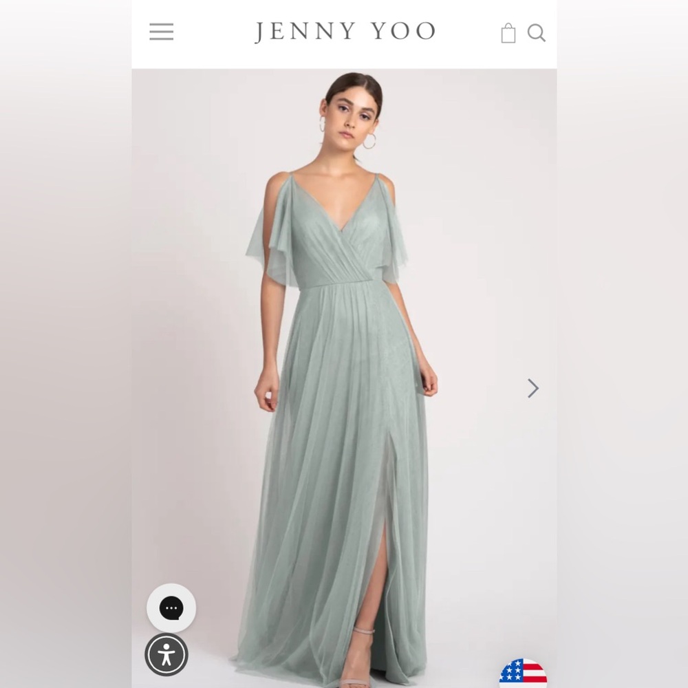 BHLDN x Jenny Yoo Aeryn Bridesmaid Dress Morning Mist 6 Sage Green Mesh Tulle